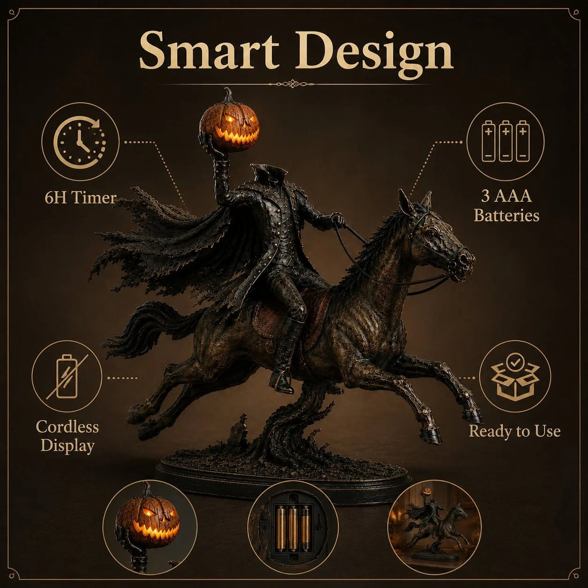 ⏰Limited Stock 50% OFF - 🏇Midnight Chase Headless Horseman Statue🎃